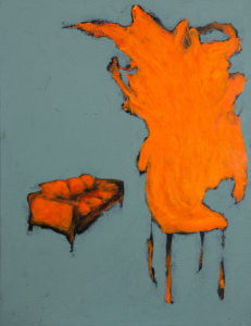 Manu Perez, CANAPÉ ROUGE, 2023, acrylique sur toile, 116 x 89 cm.