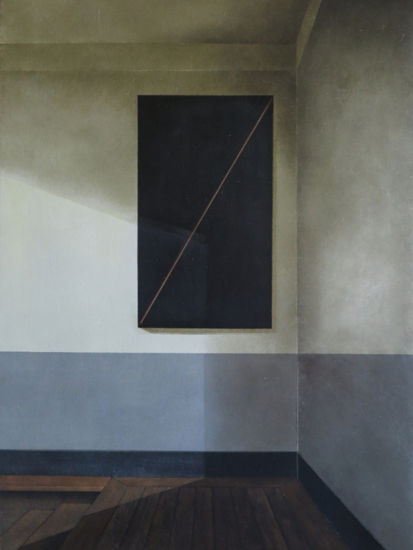 Arduino Cantàfora, AUX ORIGINES : LA LIGNE D'APELLES, 2023, Vinylique et huile sur bois, 70x50 cm