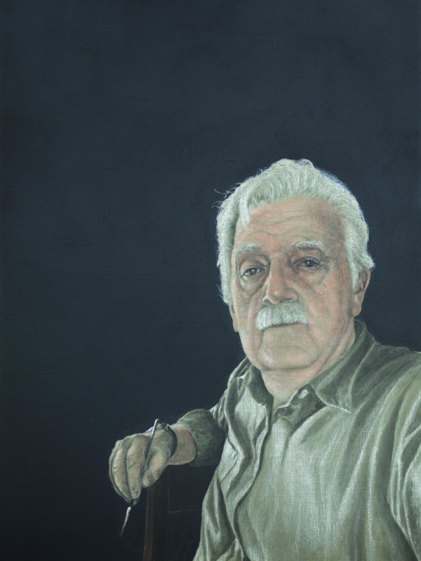 Arduino Cantàfora, AUTOPORTRAIT, 2020, vinylique et huile sur bois, 50 x 35 cm