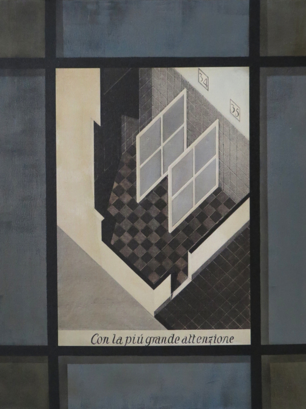 Arduino Cantàfora, CON LA PIÙ GRANDE ATTENZIONE, 1981-2023, huile sur toile, 58,5 x 46,5 cm