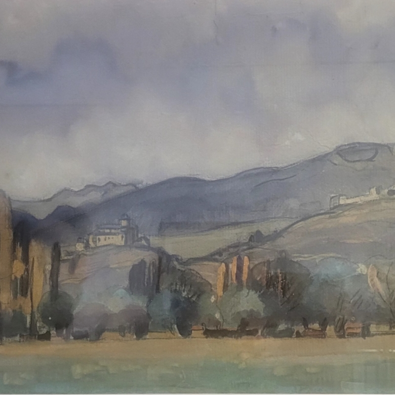 Ernst Bieler, Bellinzone, guache sur papier, 46 x 32 cm