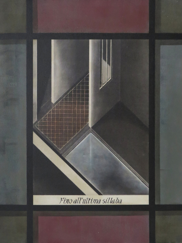 Arduino Cantàfora, FINO ALL'ULTIMA SILLABA, 1981-2023, huile sur toile, 58,5 x 46,5 cm