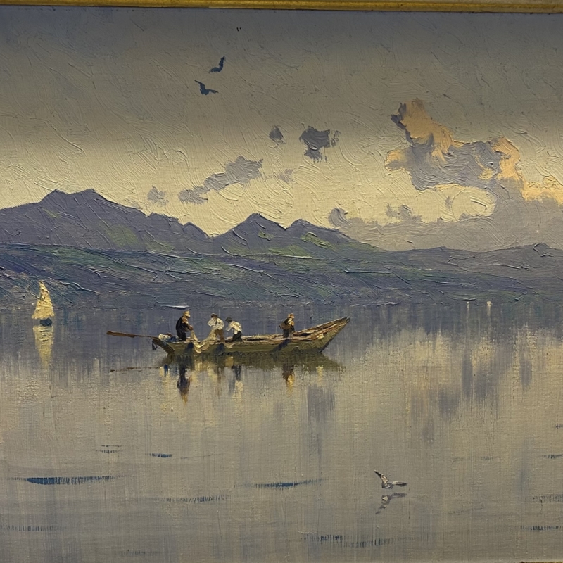 Gaulis, Vue du lac et barque, huile sur toile, 41 x 69 cm