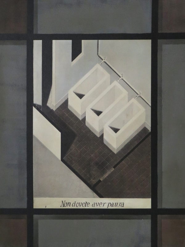 Arduino Cantàfora, NON DOVETE AVER PAURA, 1981-2023, huile sur toile, 58,5 x 46,5 cm