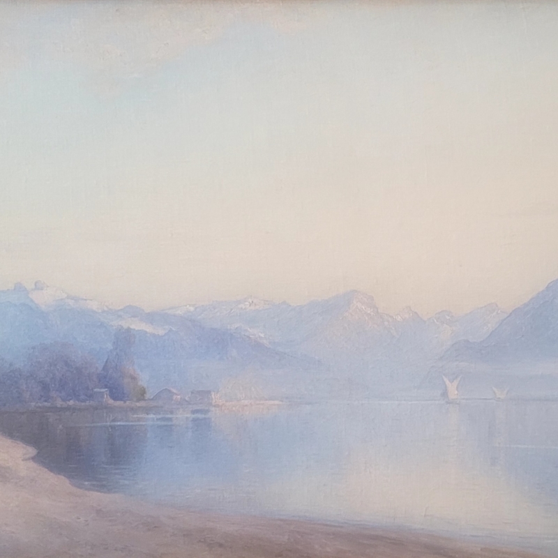 Vuillermet, Vue du lac depuis Ouchy, huile sur toile, 37 x 66 cm
