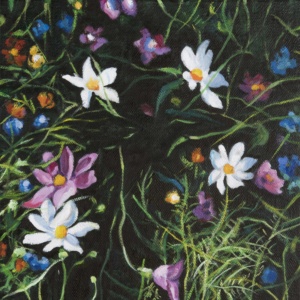Daniel Frank, Fleurs n° 8, 2023, huile sur toile de lin et vernis, 61 x 61 cm
