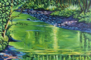 Daniel Frank, Rivière n° 6, 2023, huile sur toile de lin et vernis, 80 x 120 cm