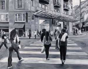 Daniel Frank, Urbanités n° 28, 2024, huile sur toile de lin et vernis, 90 x 115 cm