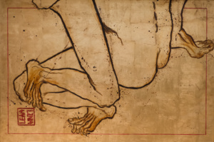 Leah Linh, «Insolence II», 2020, acrylique, fond or sur toile, 80 x 120 cm