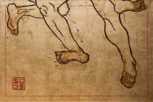 Leah Linh, «Insolence I», 2020, acrylique, fond or sur toile, 80 x 120 cm