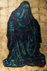 Leah Linh, «Noctem», 2020, technique mixte, fond or sur toile, 120 x 80 cm