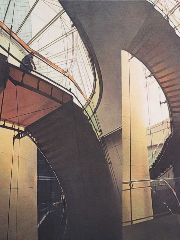 Atsuko Sasaki, PASSERELLE, 1998, huile sur toile, 100 x 100 cm.