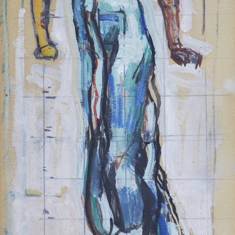 Ferdinand HODLER, "Etude de femme", sans date. Dessin aux carreaux sur papier. 38,5 x 16,5 cm.