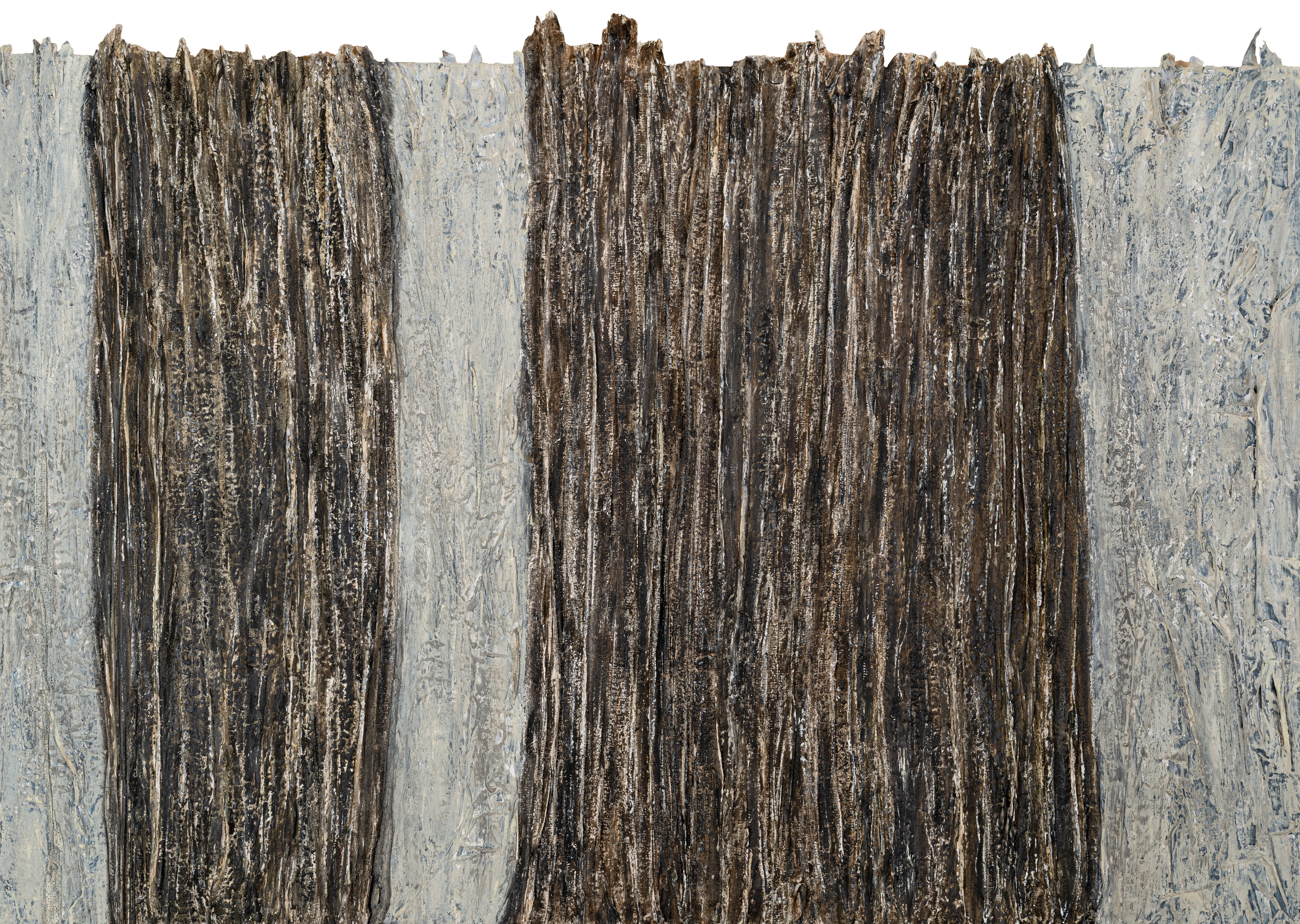 Fati KHOSROSHAHI, "sans titre", 2025, technique mixte sur bois, 100 x 150 cm (série Errances)