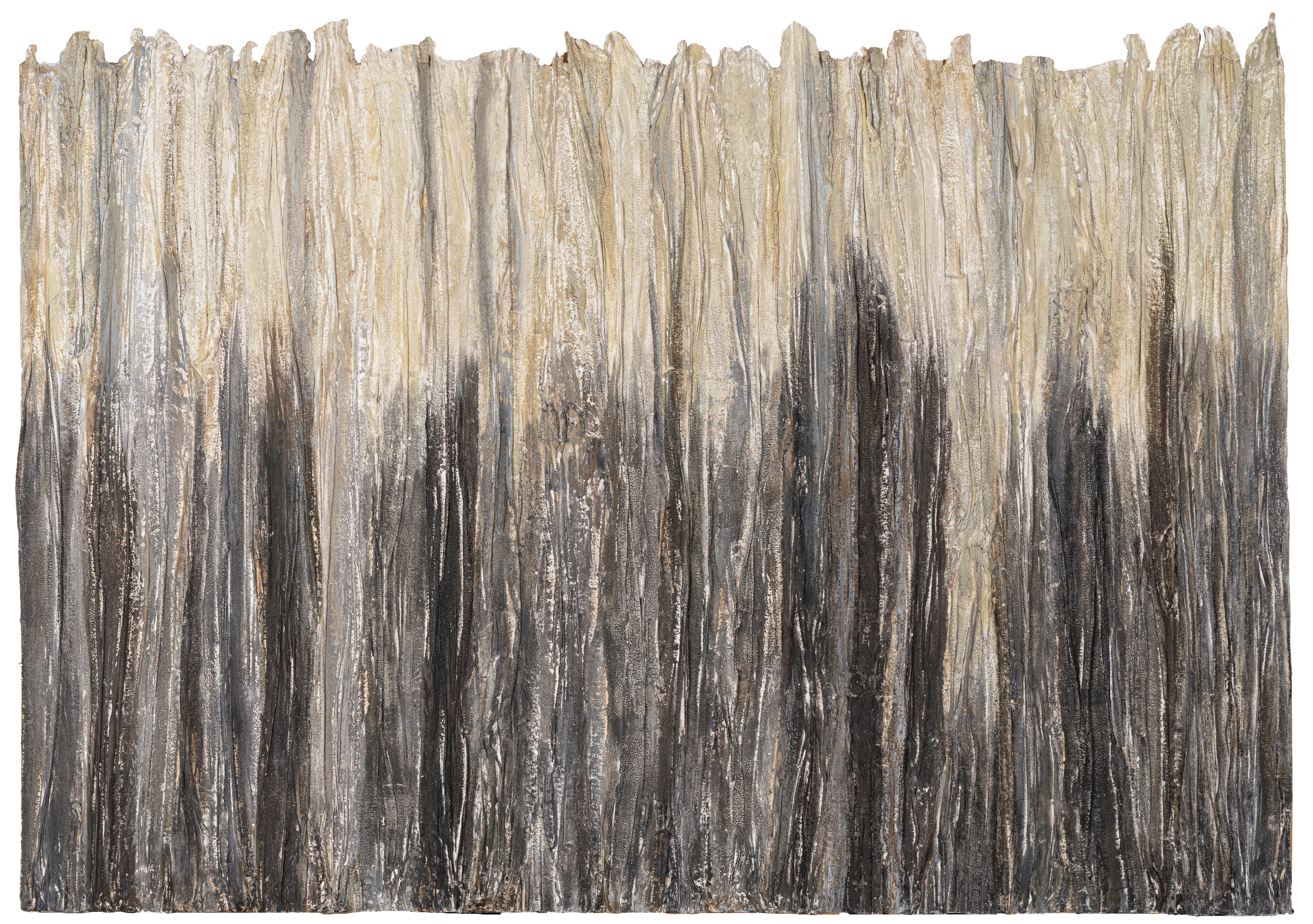 Fati KHOSROSHAHI, "sans titre", 2024, technique mixte sur bois, 100 x 150 cm (série Errances)