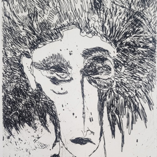 OYEX Jacqueline, "Femme aux cheveux crépus (pauvre folle)", aquatinte, 1964.