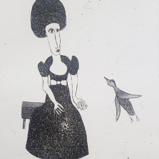 OYEX Jacqueline, "Femme à l'oiseau", aquatinte, 1973.