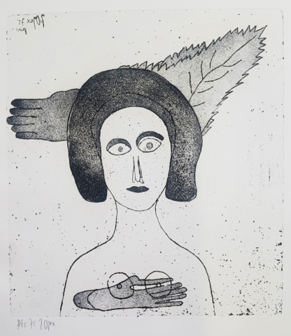OYEX Jacqueline, "Grande femme à la feuille", aquatinte, 1975. Signé à la main.
