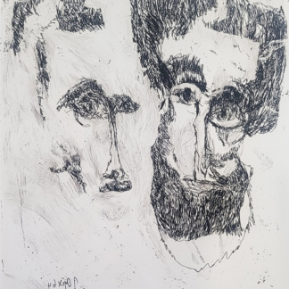 OYEX Jacqueline, "Deux têtes: homme et femme", aquatinte, 1964.
