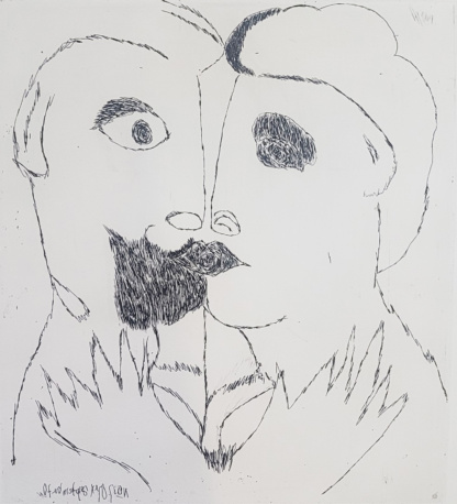 OYEX Jacqueline, "Couple face à face", aquatinte, 1970.