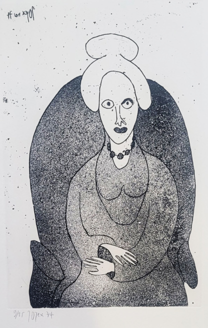 OYEX Jacqueline, "Femme au fauteuil", aquatinte, 1974.