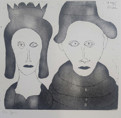 OYEX Jacqueline, "Visages", aquatinte, 1975.