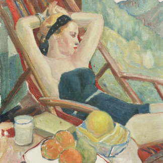 BILLE Edmond, "Femme sur une chaise longue", huile sur panneau, 1936.