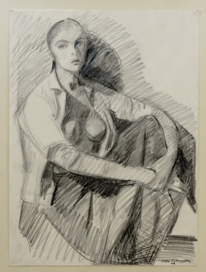 CHAVAZ Albert, "Femme accroupie", crayon sur papier, 1955.