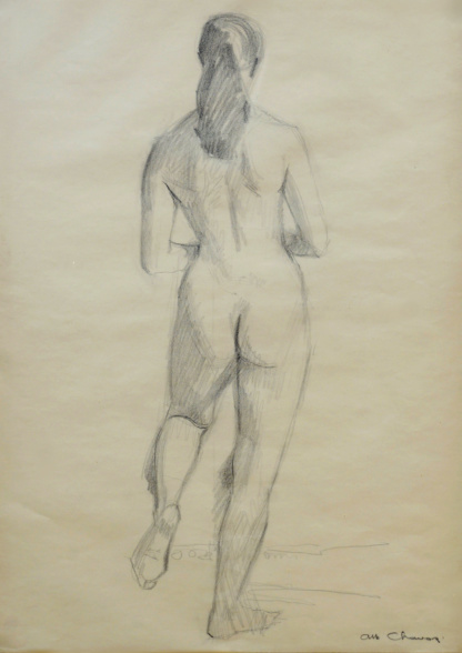 CHAVAZ Albert, "Nu de dos", crayon sur papier, 1950.
