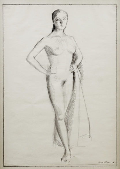 CHAVAZ Albert, "Nu debout", crayon sur papier, env. 1950.