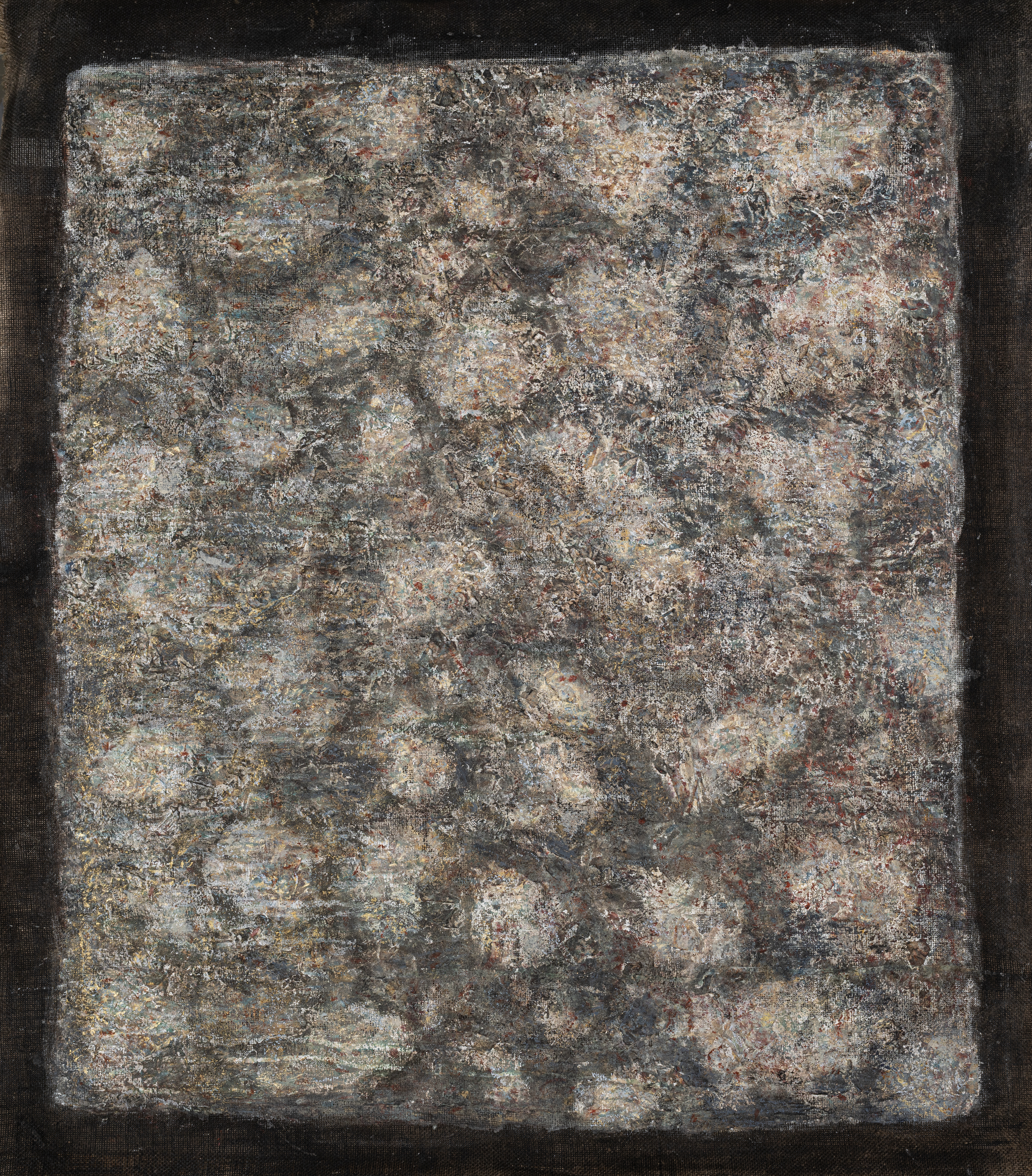 Fati KHOSROSHAHI, "Out of ashes n° 2", 2023, technique mixte sur jute, 90 x 105 cm (série Phénixes)