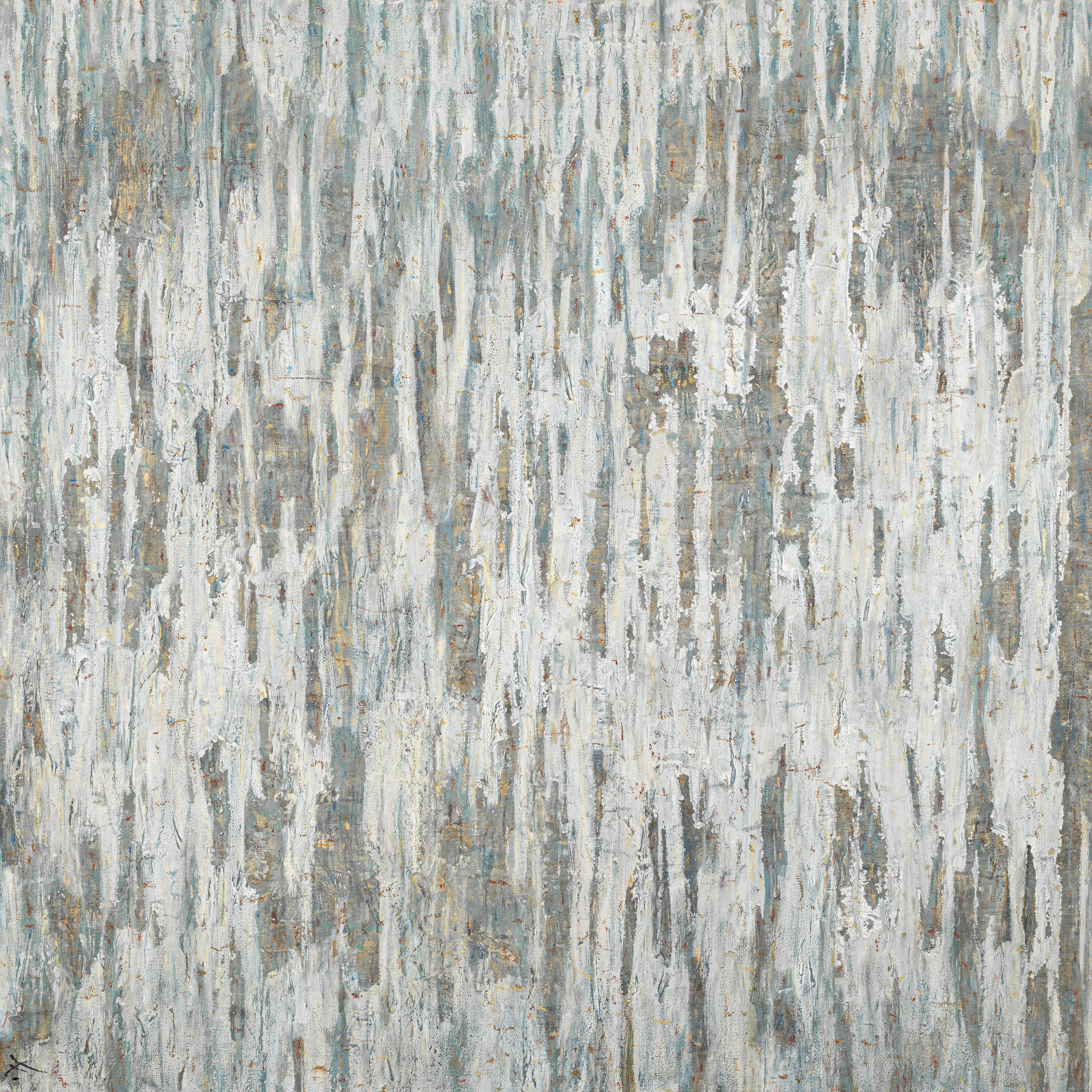 Fati KHOSROSHAHI, "Interstices n° 5", 2021, technique mixte sur toile, 100 x 100 cm (série Traces - Le Cœur ne Sait Plus)