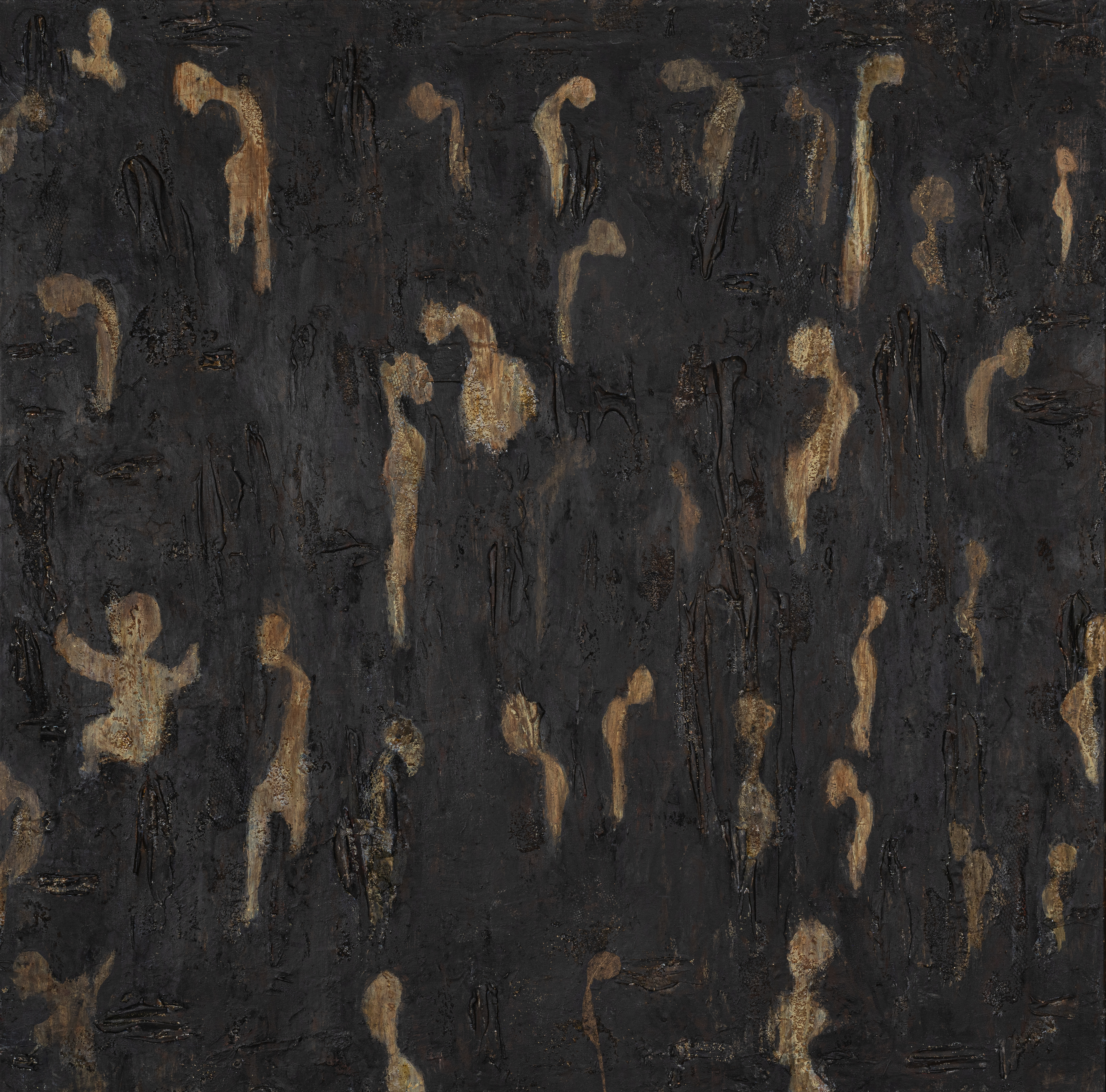 Fati KHOSROSHAHI, "Lamentations", 2024, technique mixte sur toile, 100 x 100 cm (série Les chants des regrets)