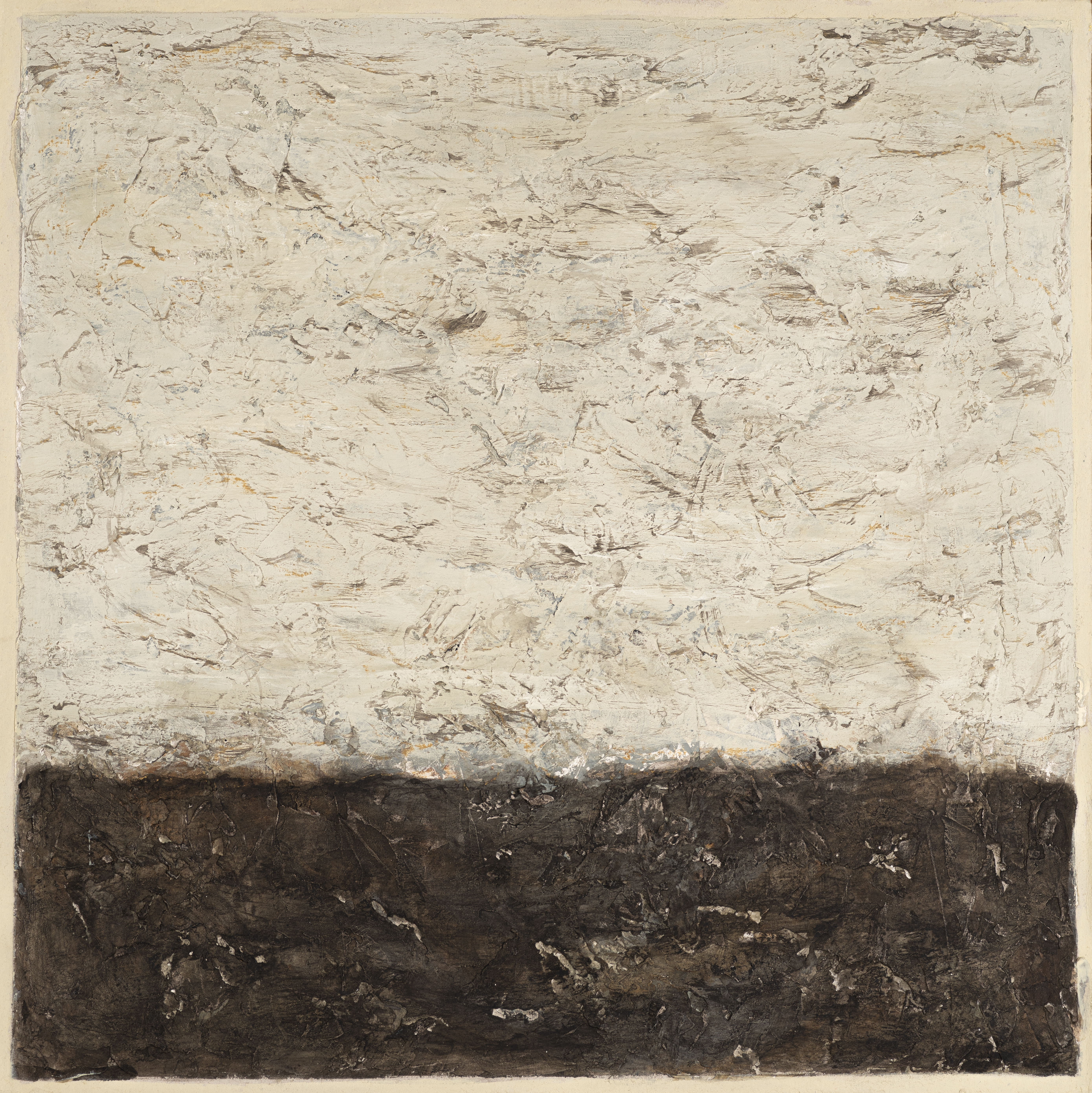 Fati KHOSROSHAHI, "Chercher la lumière", 2018, technique mixte sur carton, 50 x 50 cm (série Traces - Le Cœur ne Sait Plus)