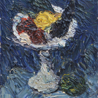 OYEX Jacqueline, "Coupe de fruits", huile sur toile, 1958.