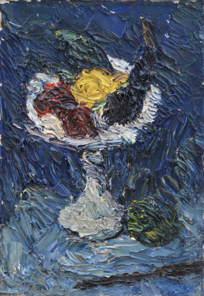 OYEX Jacqueline, "Coupe de fruits", huile sur toile, 1958.
