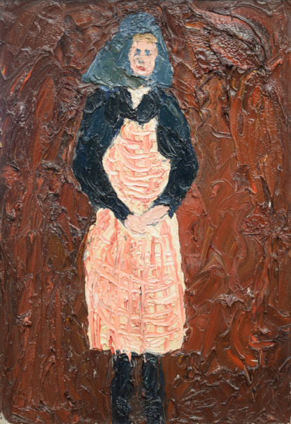 OYEX Jacqueline, "Femme au tablier rose", huile sur toile, 1963.