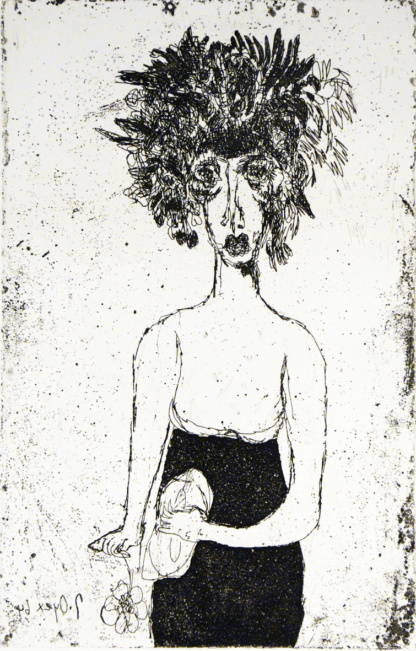OYEX Jacqueline, "Jeune fille à la fleur", aquatinte, 1964.