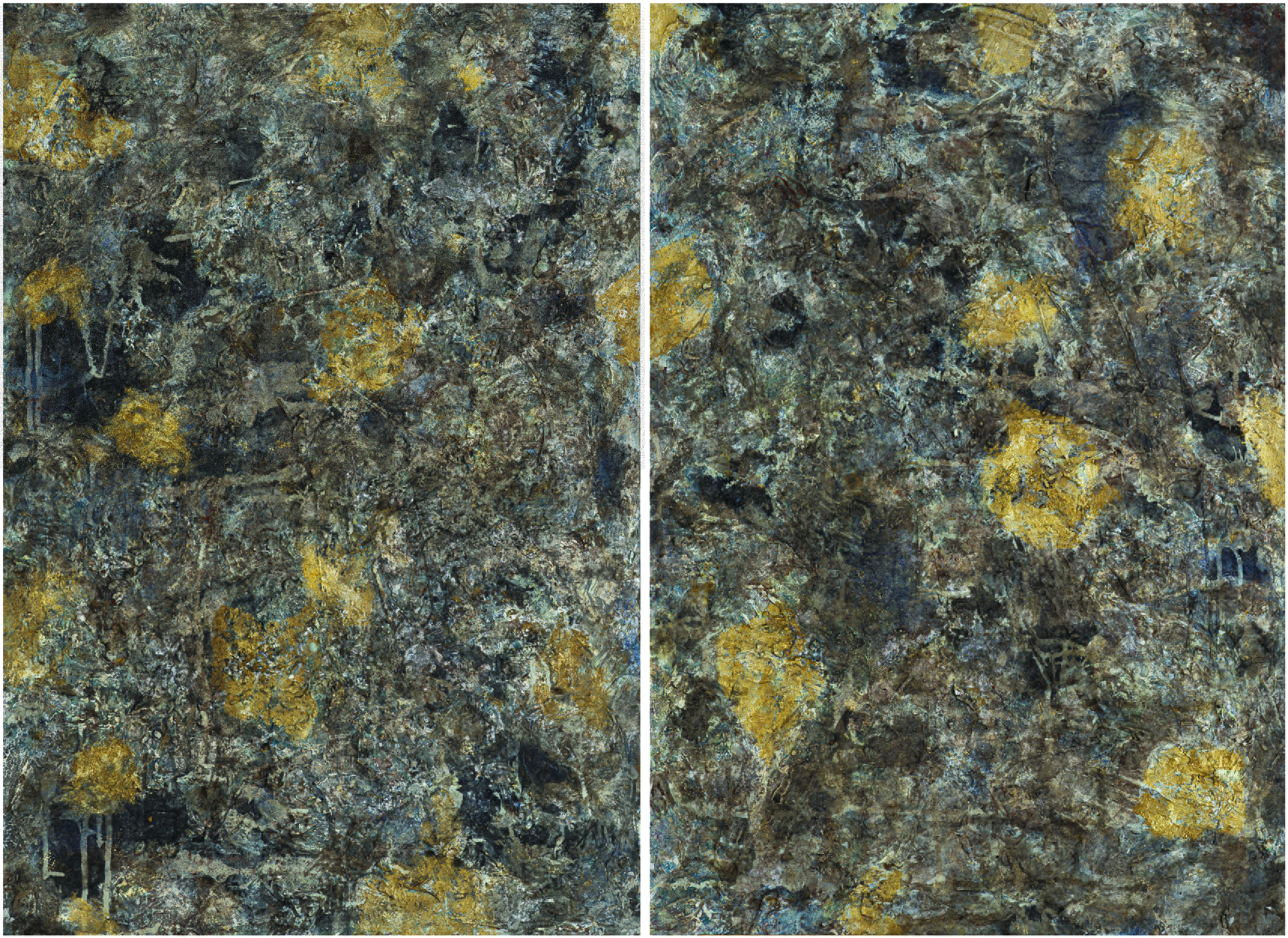 Fati KHOSROSHAHI, "Out of chaos", 2024, technique mixte sur carton, diptyque, 2 fois 55 x 80 cm (série Phénixes)