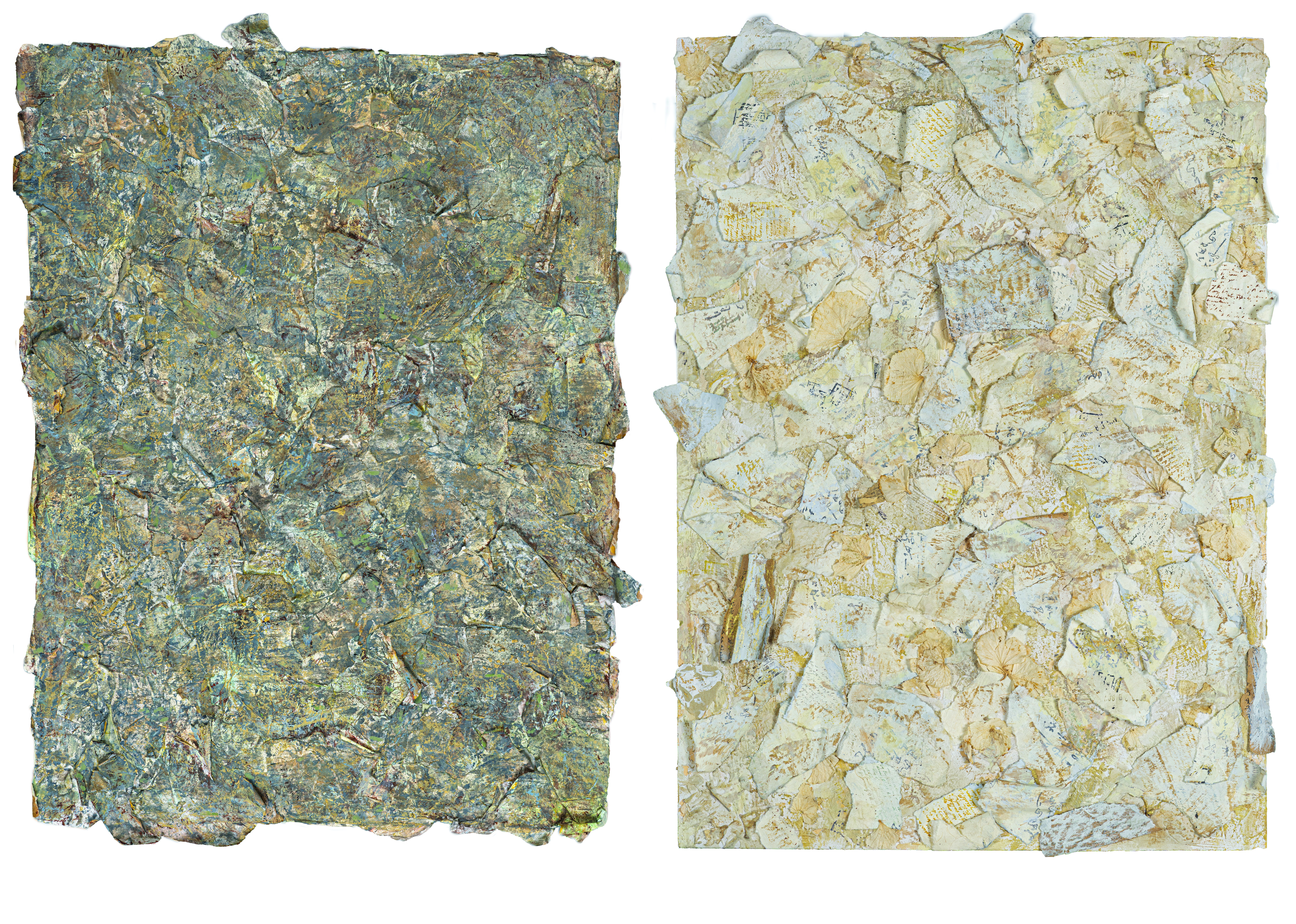 Fati KHOSROSHAHI, "Angels", 2019, collage et technique mixte sur bois, diptyque, deux fois 42 x 60 cm (série De Quoi Rêvent les Anges)