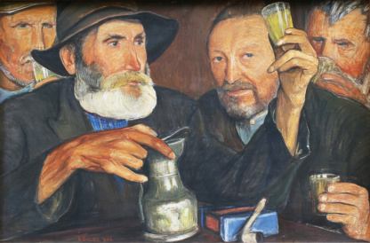 BIÉLER Ernest, "Le bon vin", tempera sur panneau, 1944.