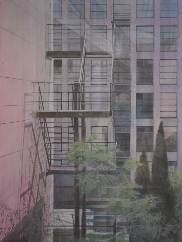 Atsuko Sasaki, "Behind the Glass", 2025, huile sur toile, 100 x 73 cm
