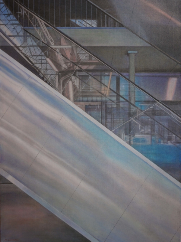 Atsuko Sasaki, "Office Bleu", 2025, huile sur toile, 100 x 73 cm