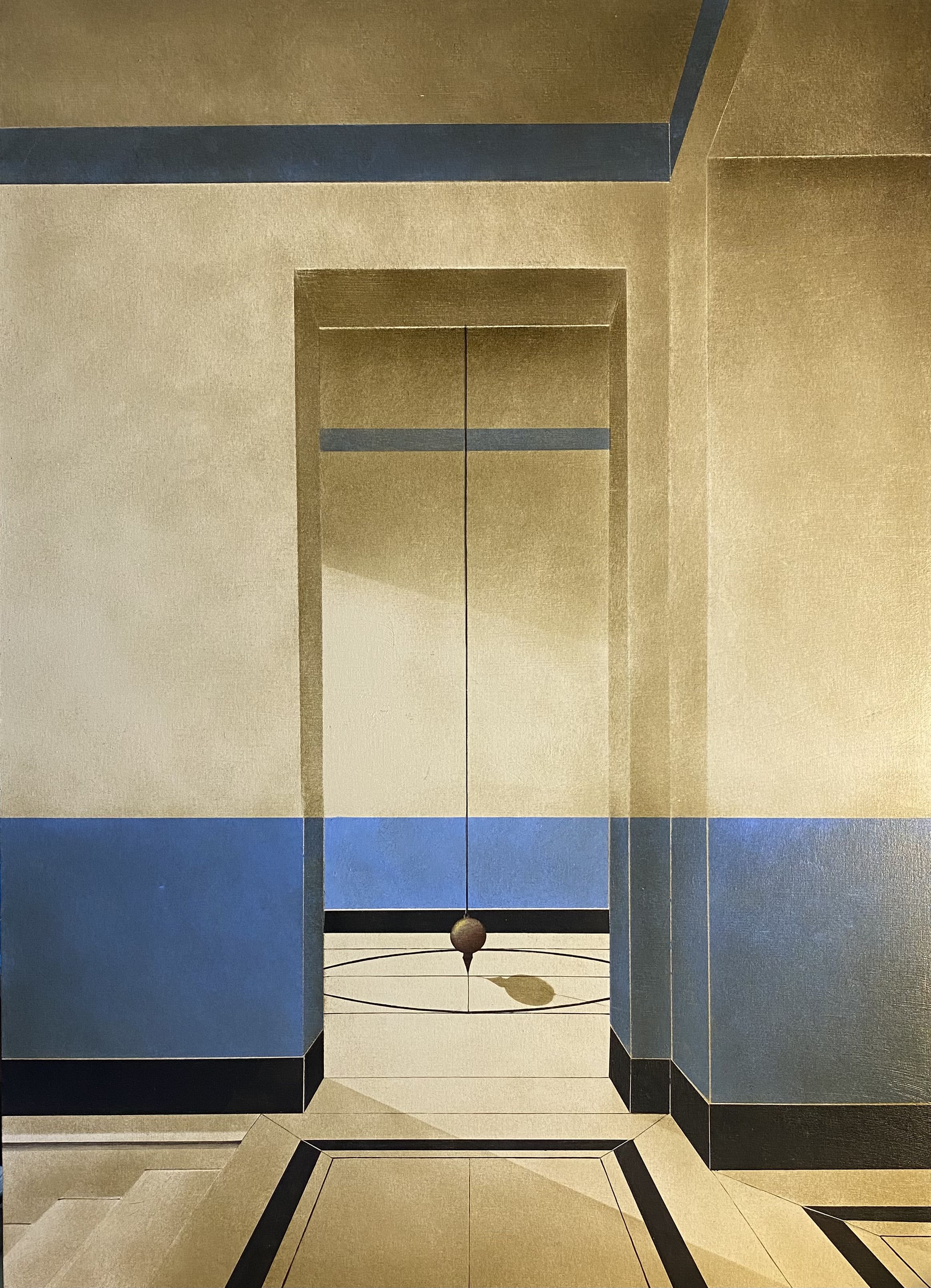 Arduino CANTÀFORA, "Dove azzurro e poi tempesta" (Où bleu et puis tempête), 2026, Vinylique et huile sur bois, 70 x 50 cm