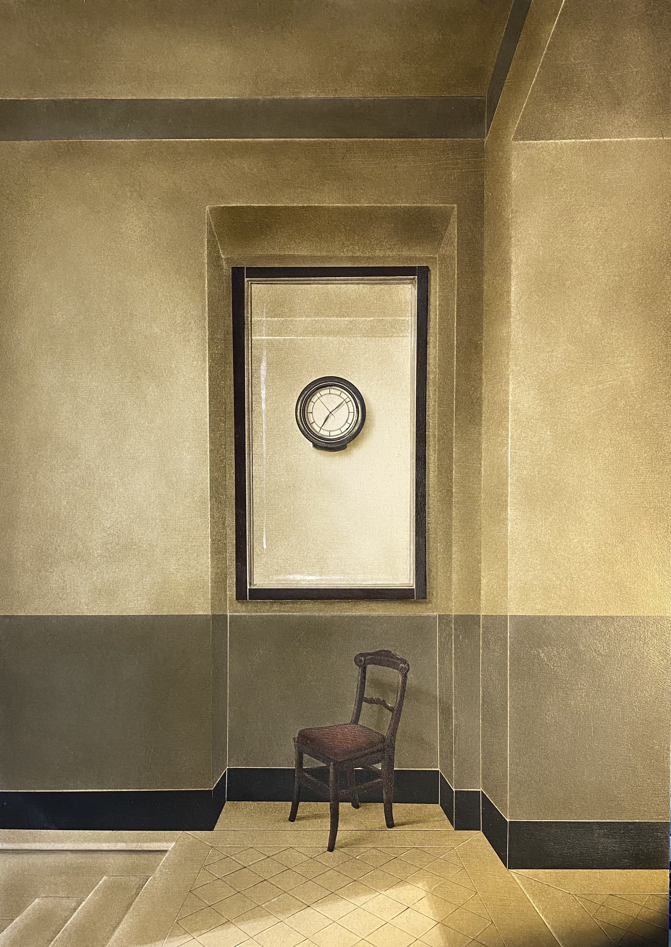 Arduino CANTÀFORA, "E' l'ora che lasciai" (C'est l'heure que je laissai), 2026, Vinylique et huile sur bois, 70 x 50 cm