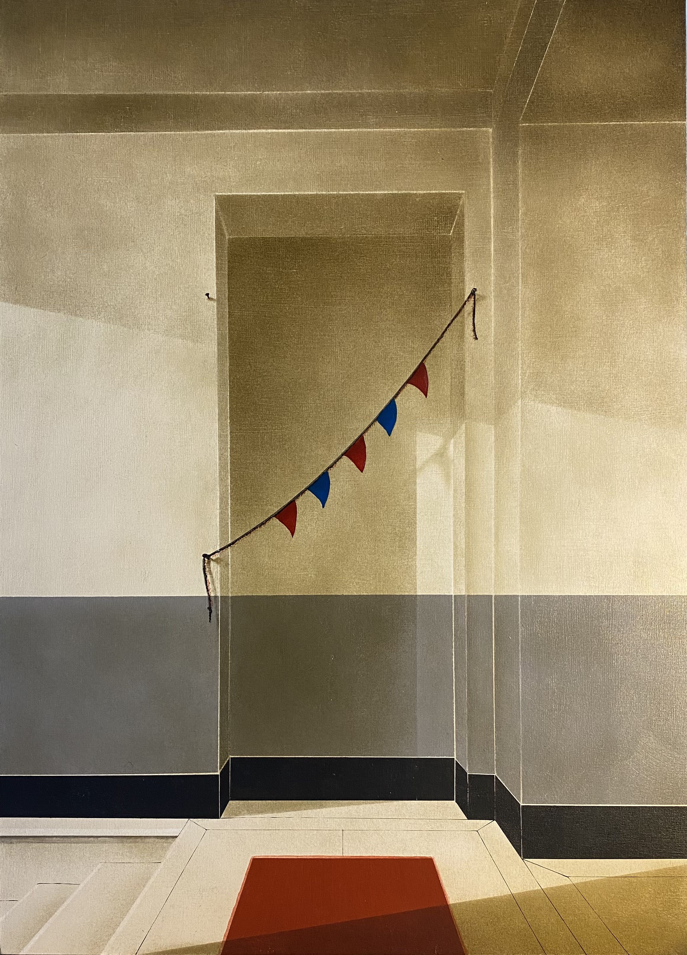 Arduino CANTÀFORA, "Un turchino palloncino" (Un petit ballon bleu turquin), 2026, Vinylique et huile sur bois, 70 x 50 cm